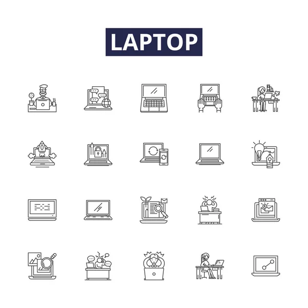 Ikony Znaki Wektorowe Linii Laptopów Zeszyt Ultrabook Komputer Macbook Chromebook — Wektor stockowy