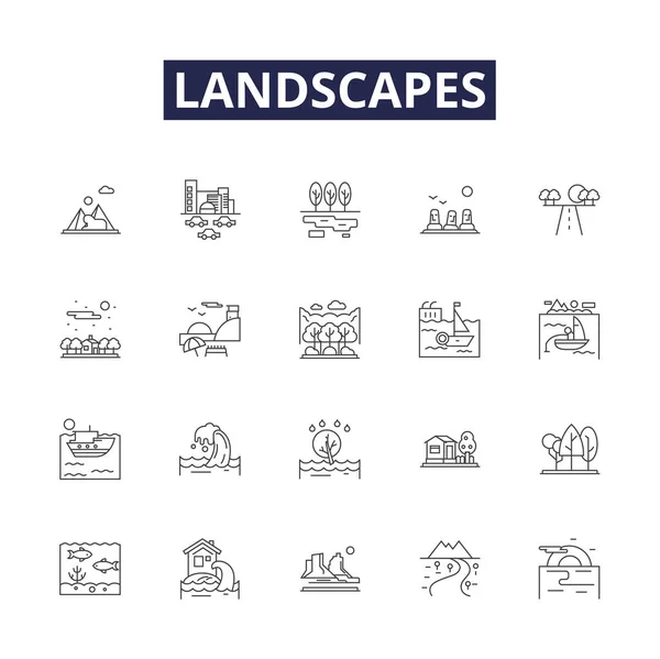 Landscapes Line Vector Icons Signs Seascapes Nature Rural Topography Vista — Stock Vector