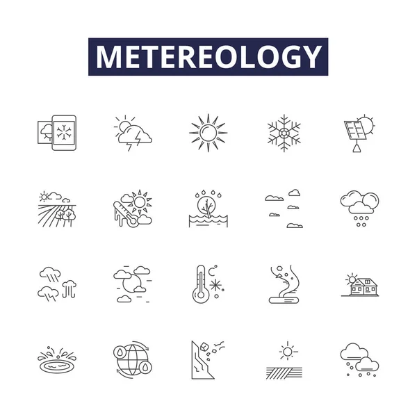 Metereology Line Vector Icons Signs Atmosphere Climate Precipitation Wind Storm — Stock Vector