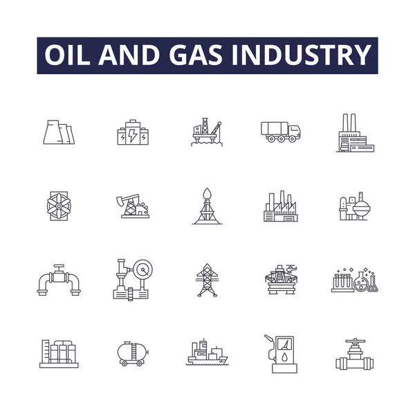 Petróleo Gas Línea Industria Vectorial Iconos Signos Gas Industria Exploración — Vector de stock