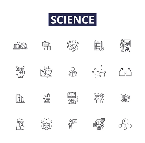 Vědecká Linie Vektorových Ikon Znaků Chemie Fyzika Biologie Astronomie Technologie — Stockový vektor