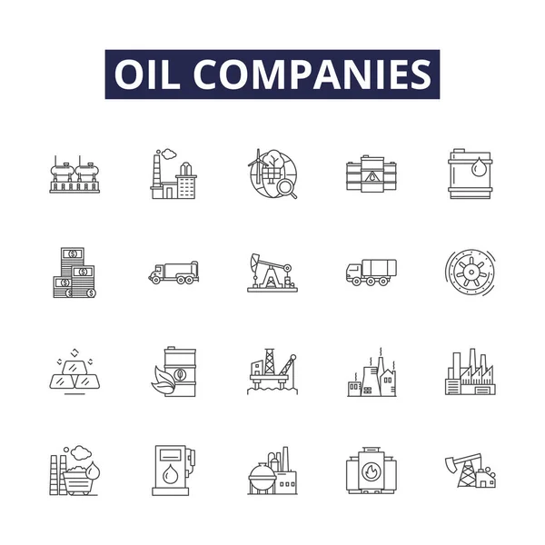 Las Compañías Petroleras Alinean Iconos Signos Vectoriales Campo Petrolífero Exxonmobil — Vector de stock