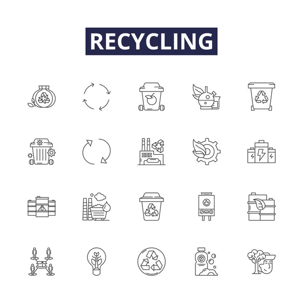 Recycling Line Vector Icons Signs Reuse Upcycle Reduce Salvage Repurpose — Stock Vector