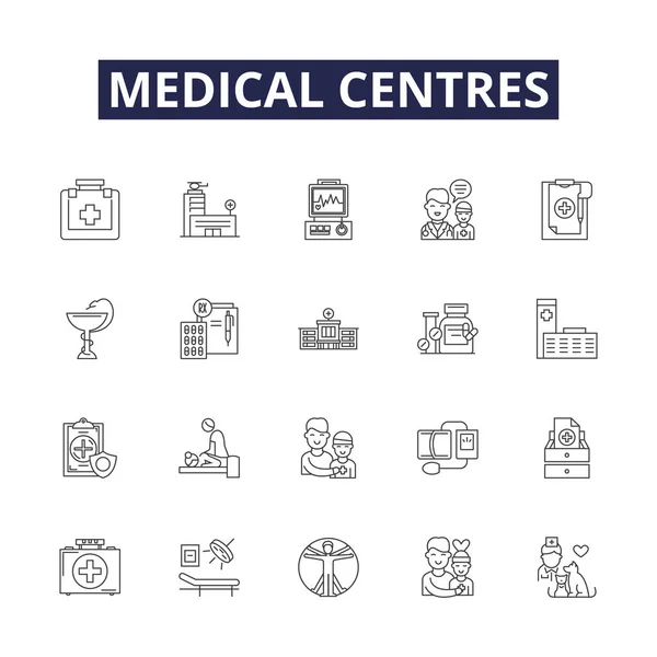Medizinische Zentren Reihen Vektorsymbole Und Zeichen Aneinander Krankenhäuser Praxen Krankenschwestern — Stockvektor