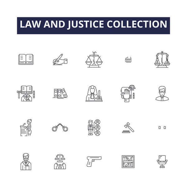 Sbírka Zákonů Spravedlnosti Vektorové Ikony Značky Justice Legal Court Lawyer — Stockový vektor