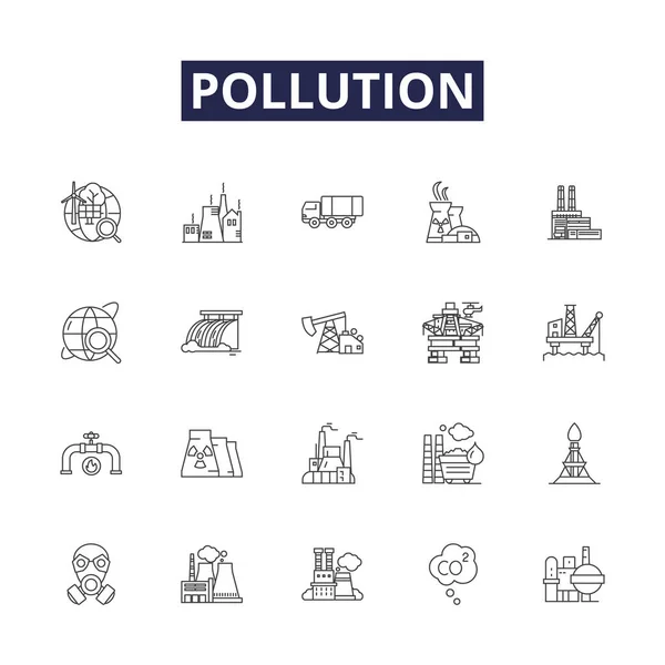 Pollution Line Vector Icons Signs Stench Exhaust Fumes Gases Smog — Stock Vector