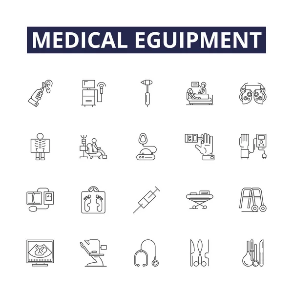 Medical Eguipment Line Vector Icons Signs Equipment Stethoscope Ray Mri — Stock Vector