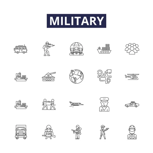 Ikony Znaky Vektorů Vojenské Linie Námořnictvo Námořní Pěchota Letectvo Protivzdušná — Stockový vektor