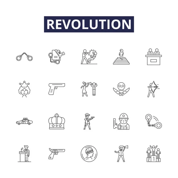 Revolution Line Vector Icons Signs Rebellion Overthrow Change Alteration Revolt — Stock Vector