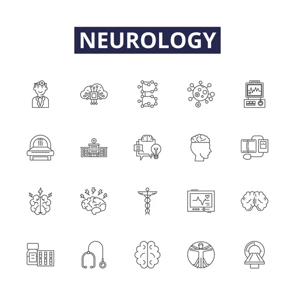 Icônes Signes Vectoriels Ligne Neurologique Synapses Neurotransmetteurs Cerveau Colonne Vertébrale — Image vectorielle