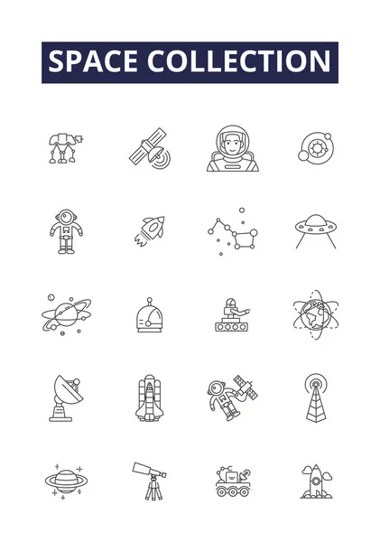 Space Collection Line Vector Icons Signs Collection Astronomy Stars Planets — Stock Vector