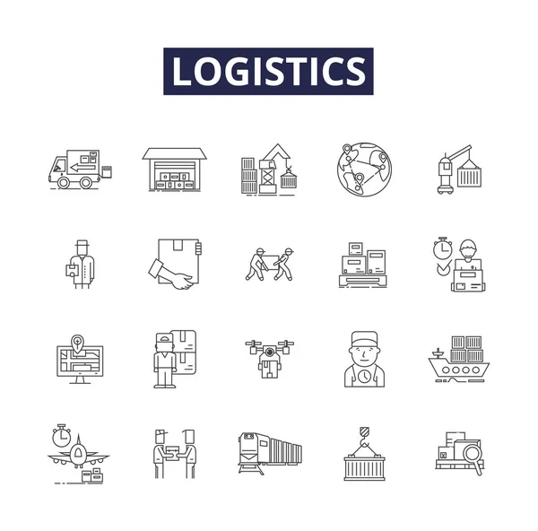 Logistické Čáry Vektorové Ikony Značky Logistika Dodávka Náklad Doprava Vozový — Stockový vektor