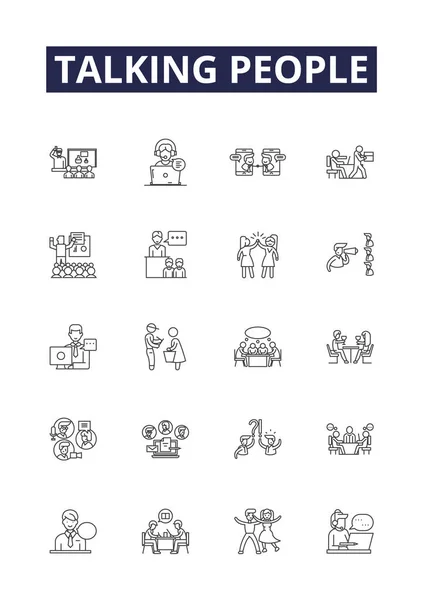 Talking People Line Vector Icons Signs Chatting Interacting Chatting Yacking — Stock Vector