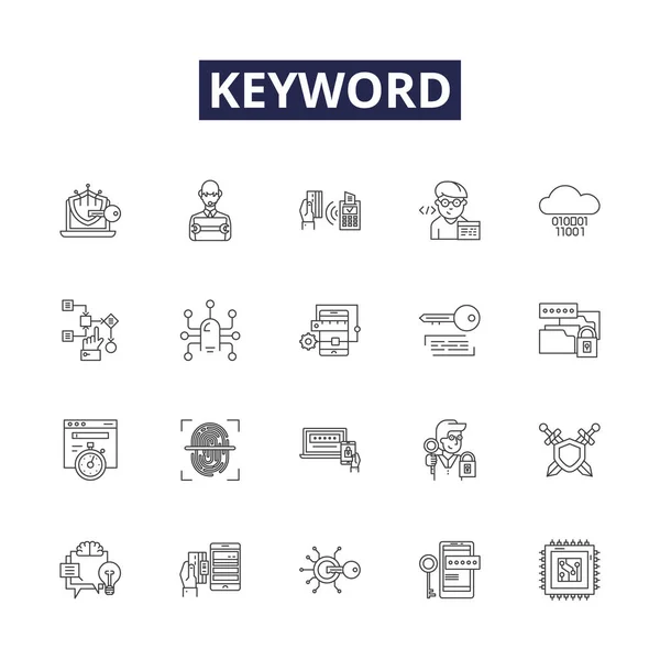 Keyword Line Vector Icons Signs Phrases Search Terms Queries Tags — Stock Vector