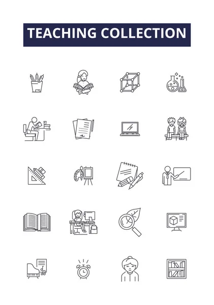 Teaching Collection Line Vector Icons Signs Tutoring Educating Guiding Schooling — Stock Vector