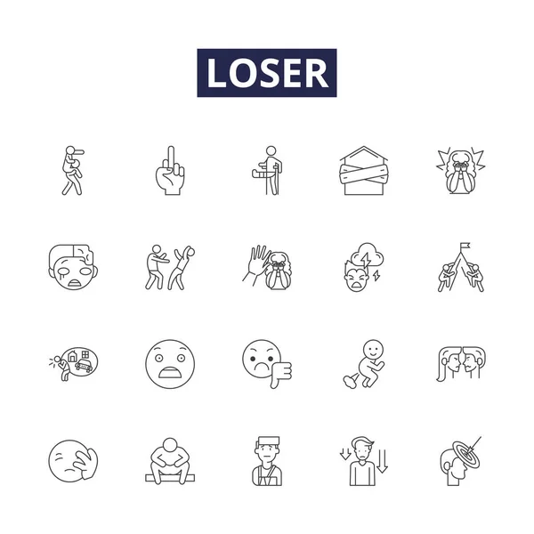 Loser Line Vector Icons Signs Unsuccessful Inadequate Impoverished Disadvantaged Fruitless — Stock Vector