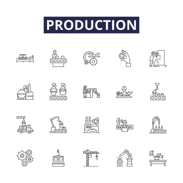 Línea Producción Iconos Vectoriales Signos Procesamiento Salida Fabricación Conjunto Ilustración — Vector de stock