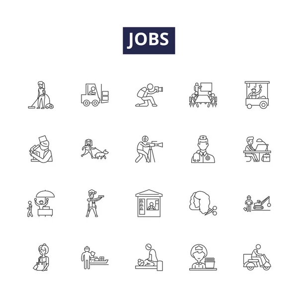Jobs Zeilenvektorsymbole Und Zeichen Berufe Beschäftigung Karriere Lebensunterhalt Beruf Posten — Stockvektor