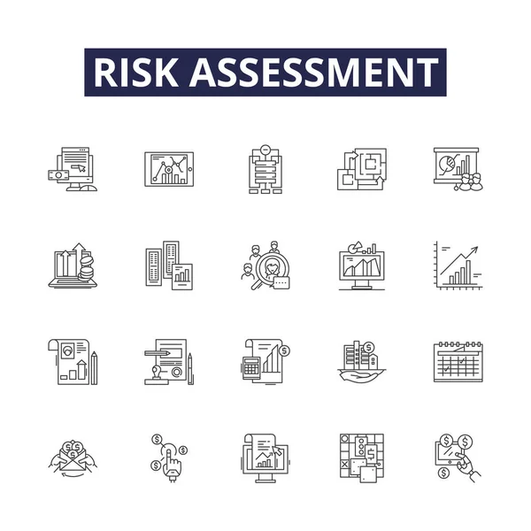 Risk Assessment Line Vector Icons Signs Assessment Analysis Management Evaluation — Stock Vector