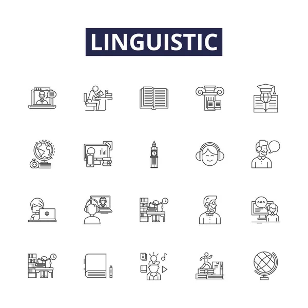 Linguistic Line Vector Icons Signs Gramática Semántica Sintaxis Morfología Fonética — Vector de stock