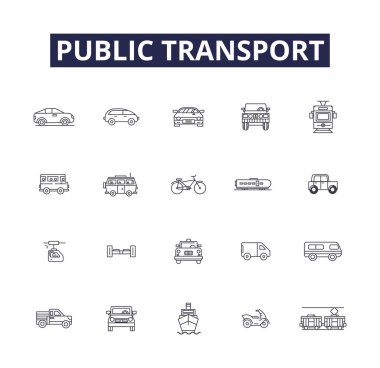 Toplu taşıma hattı vektör simgeleri ve işaretleri. Otobüsler, Trenler, Metro, Metro, Raylar, Tram, Trolleybus vektör çizelgesi çizimi