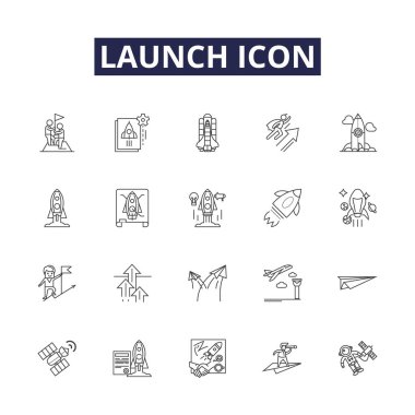 Simge çizgisi vektör simgelerini ve işaretlerini başlat. Simge, Düğme, Sembol, Resim, Logo, Başlangıç, Program, Uygulama vektör çizimi