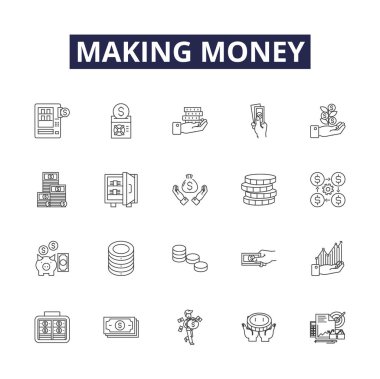 Para hattı vektör simgeleri ve tabelalar yapmak. Kâr, Yatırım, Kaydetme, Kaldıraç, Ticaret, Sat, Pazarlık, Vektör taslağı oluşturma