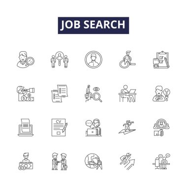 Görev çizgisi vektör simgeleri ve işaretleri. Arama, Arama, İstihdam, Avlanma, Boşluk, Beklenti, Kariyer, Gönderme vektör çizelgesi çizimi
