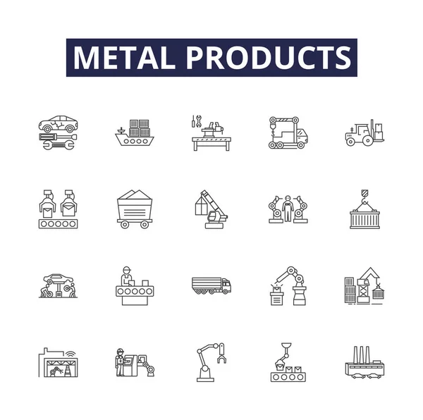 Productos Metálicos Línea Vectorial Iconos Signos Productos Acero Fabricado Aleación — Archivo Imágenes Vectoriales