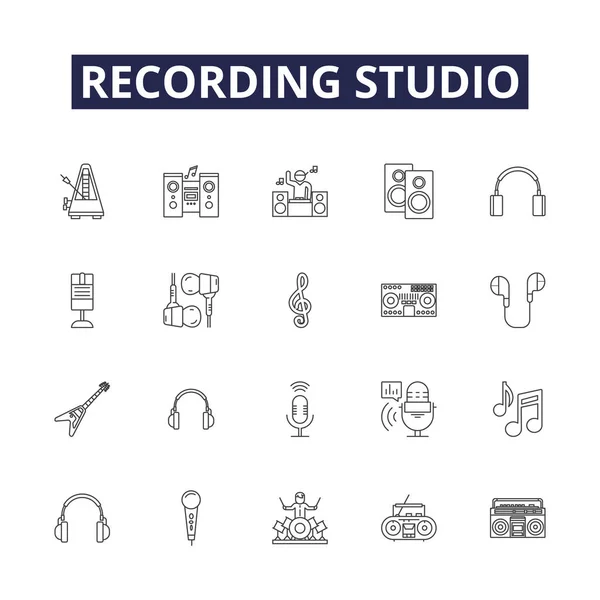 Recording Studio Line Vector Icons Signs Studio Music Audio Sound — Stock Vector