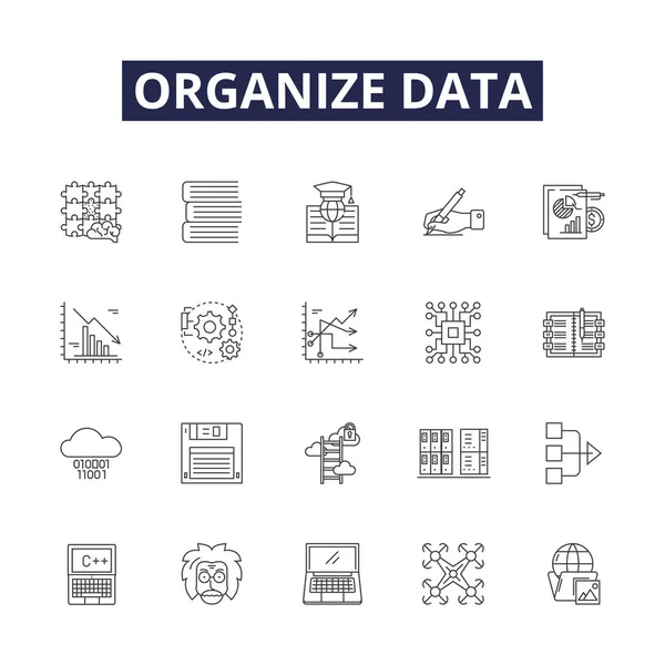 Organize Data Line Vector Icons Signs Classify Compile Structure Organize — Stock Vector