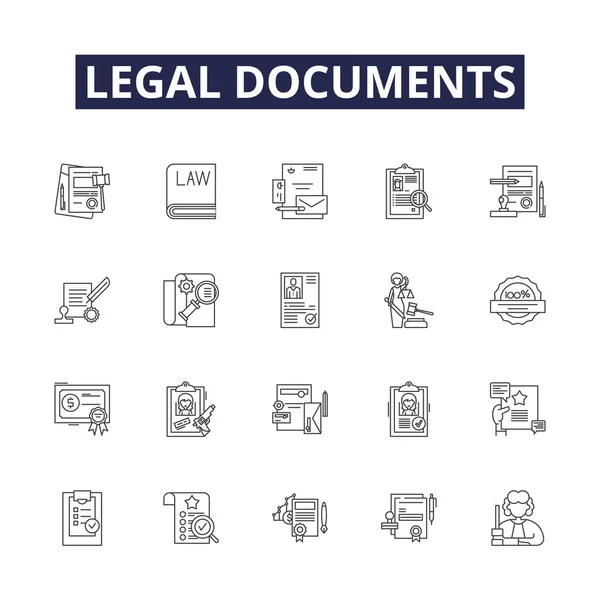 Juridische Documenten Lijn Vector Pictogrammen Tekens Testamenten Akten Contracten Verklaringen — Stockvector