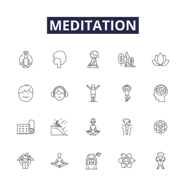 Векторные Иконы Знаки Линии Медитации Дыхание Сосредоточьтесь Сосредоточьтесь Спокойствие Осознание — стоковый вектор