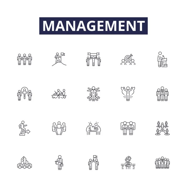 Management Line Vector Icons Signs Direct Organize Plan Facilitate Coordinate — Stock Vector