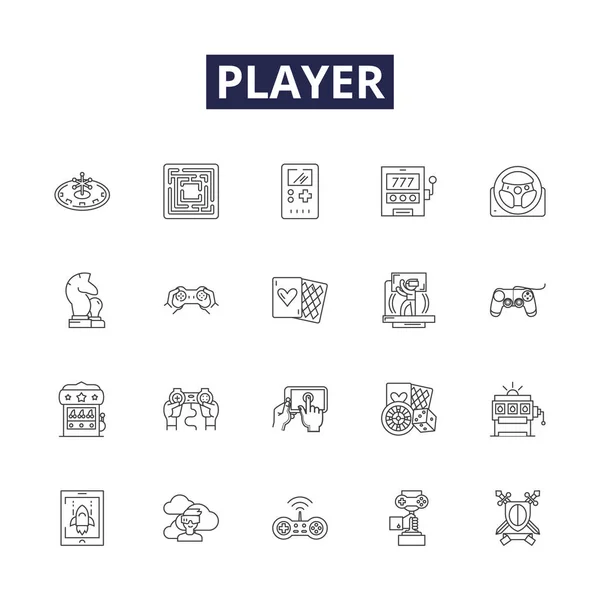 Player Line Vector Icons Signs Athlete Gamer Competitor Performer Actor — Stock Vector