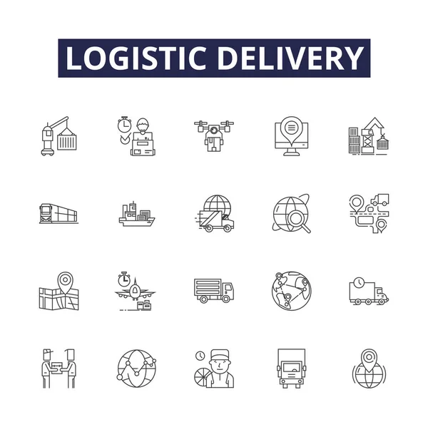 Garis Vektor Pengiriman Logistik Ikon Dan Tanda Tanda Pengiriman Pengiriman - Stok Vektor