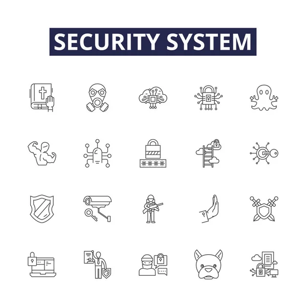 Security System Line Vector Icons Signs Protect Surveillance Monitoring Guard — Stock Vector