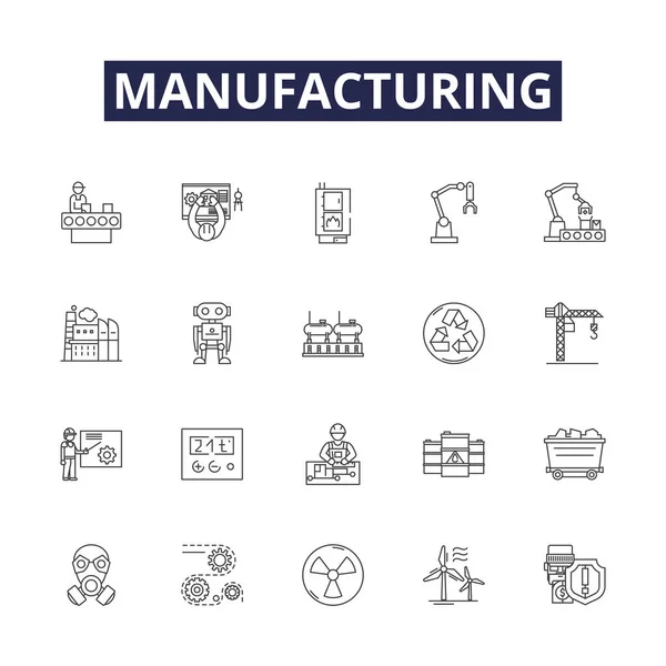 Manufacturing Line Vector Icons Signs Producing Forming Constructing Assembling Crafting — Stock Vector