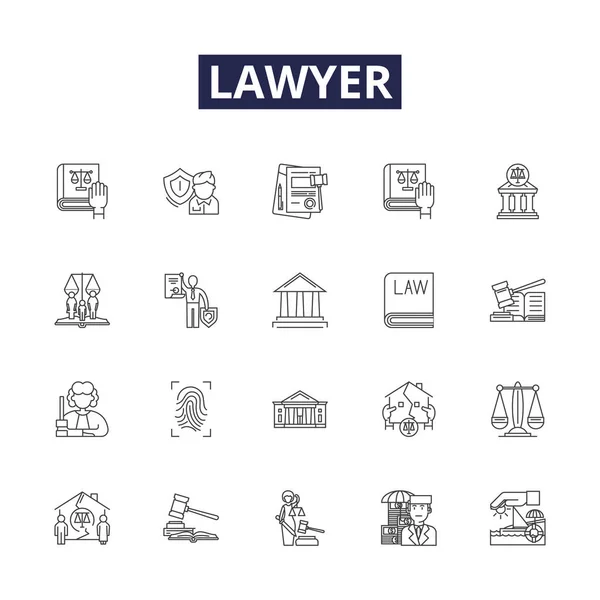 Advocaat Lijn Vector Pictogrammen Tekens Advocaat Barrister Advocaat Advocaat Bemiddelaar — Stockvector