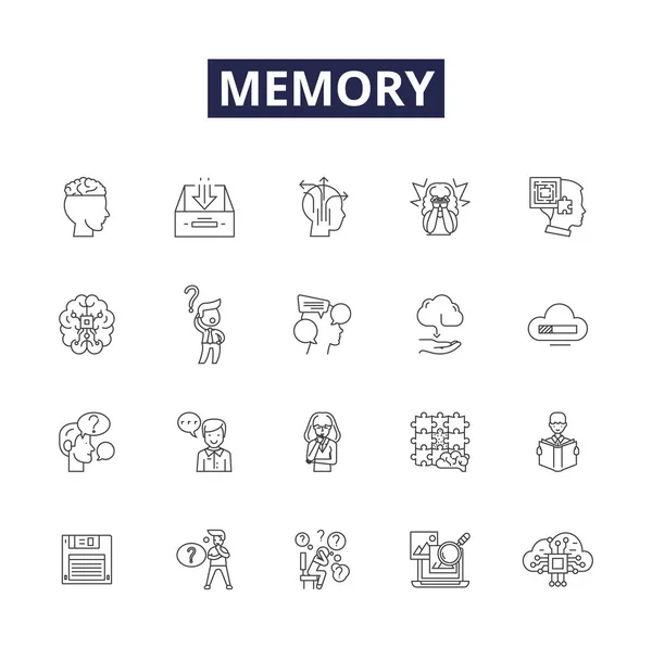Memory Line Vector Icons Signs Retention Remembrance Cache Memorize Reminisce — Stock Vector