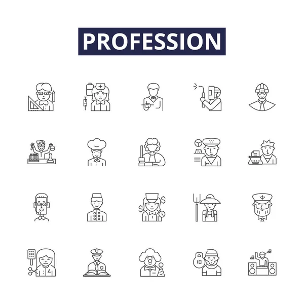 Profession Line Vector Icons Signs Vocation Job Profession Occupation Trade — Stock Vector