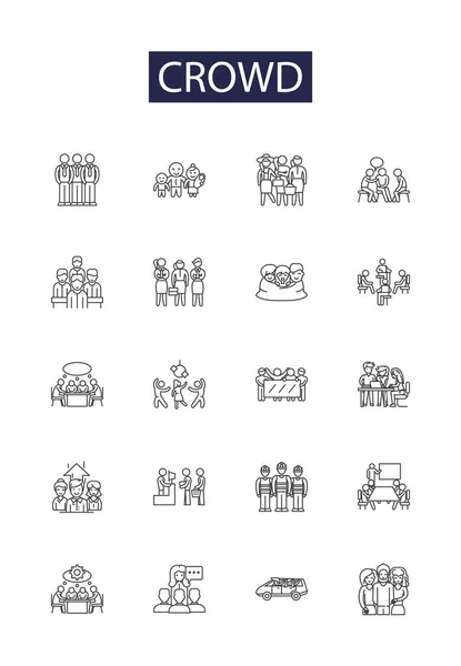 Crowd Line Vector Icons Signs Herd Horde Gathering Throng Swarm — Stock Vector