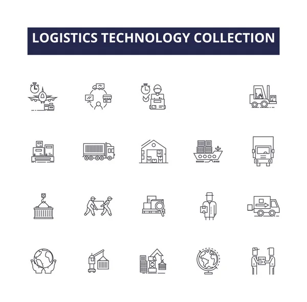 Logistik Teknologi Pengumpulan Garis Vektor Ikon Dan Tanda Tanda Teknologi - Stok Vektor