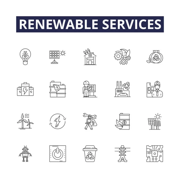 Obnovitelné Služby Linií Vektorových Ikon Znaků Služby Solární Vítr Hydro — Stockový vektor