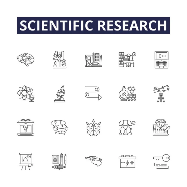 Wissenschaftliche Forschungslinien Vektorsymbole Und Zeichen Experimente Entdeckung Studie Analyse Prozess — Stockvektor