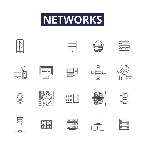 Netwerken Lijn Vector Pictogrammen Borden Verbindingen Links Netwerken Verbindingen Mesh — Stockvector