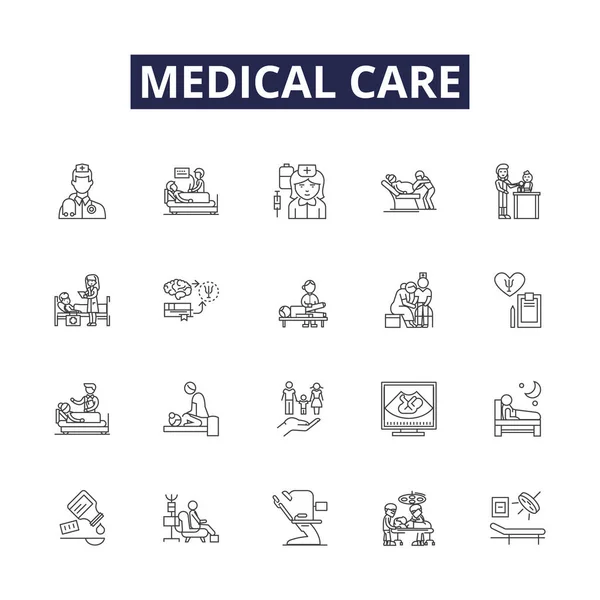 Γραμμή Ιατρικής Περίθαλψης Διανυσματικά Εικονίδια Και Σημάδια Healthcare Κλινική Νοσοκομείο — Διανυσματικό Αρχείο