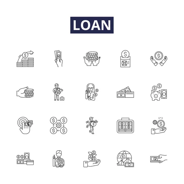 Loan Line Vector Icons Signs Lend Mortgage Credit Funds Borrowing — Stock Vector