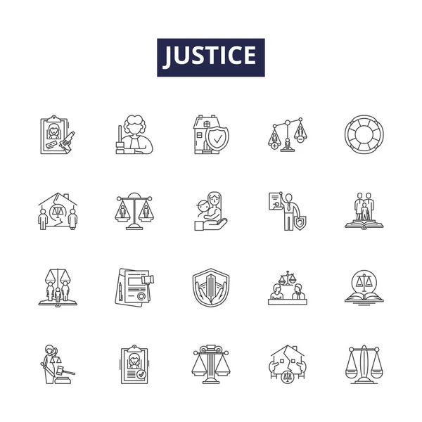 Vektorové Ikony Znaky Linie Spravedlnosti Spravedlnost Spravedlnost Spravedlnost Soudce Spravedlnost — Stockový vektor