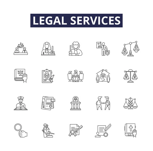 Legal Services Line Vector Icons Signs Attorney Paralegal Advocate Judicial — Stock Vector
